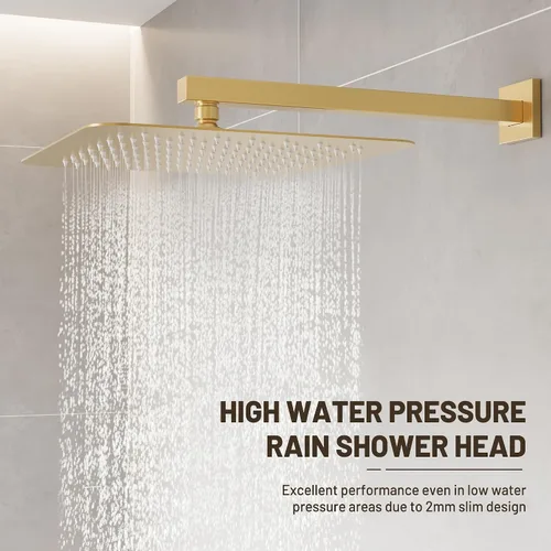 Vista 2 de Esnbia 10" Rain Shower Head, Stainless Steel Rainfall Ceiling Mount Shower Head, 2.5 GPM Water Flow, Brushed Gold