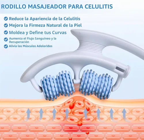 Vista 2 de Rodillo de masaje contra la celulitis para piernas, herramienta de masaje anticelulitis para piernas, muslos, brazos con asas desmontables