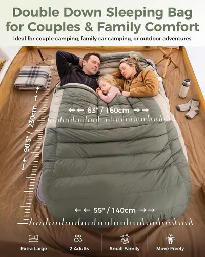 Vista 2 de ATEPA Down Sleeping Bag, 700FP Cold Weather Wide XL 3 Season Double/Single Sleeping Bags for Adults with Compression Sack for Camping Backpacking