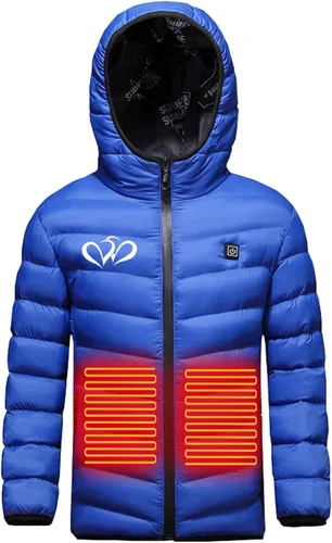 Vista 4 de DELESYS Chaqueta térmica para niños y niñas, abrigo cálido con capucha para niños y niñas, calentador eléctrico de cuerpo con carga USB