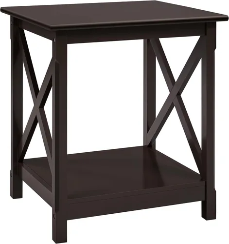 Vista 11 de Yaheetech X-Design - Juego de 2 mesas auxiliares para sofá con estante de almacenamiento, soporte lateral de 2 niveles, mesa pequeña para sala