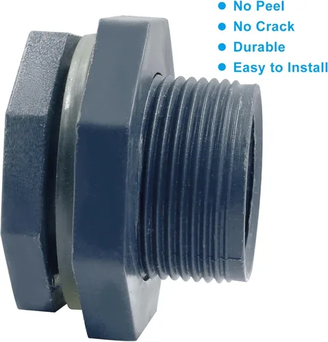 Vista 4 de 1" PVC Bulkhead Fitting con enchufes NPT1 rosca hembra conector tanque de agua para barriles de lluvia, acuarios y estanques