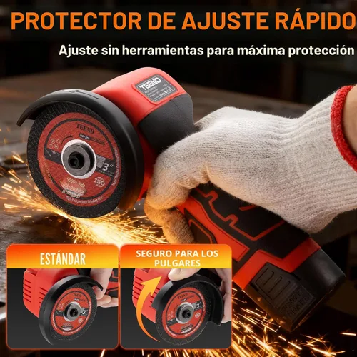 Vista 4 de TEENO Kit de amoladora angular inalámbrica, mini herramienta de molienda angular eléctrica de 19,500 RPM con 2 baterías de 2000 mAh y 6 discos