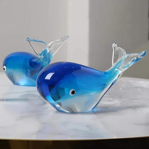 Vista 3 de Rayberro Figura decorativa de ballena luminosa de cristal, estatua de ballena de cristal, escultura de animales marinos, manualidades de vidrio