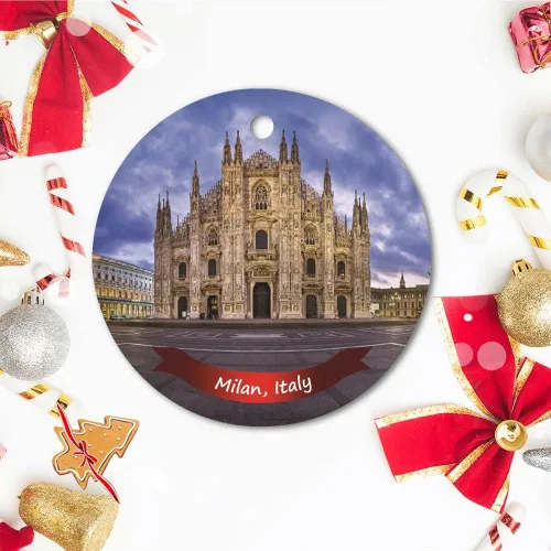 Vista 4 de Recuerdo de Navidad, la famosa catedral de Milán, Italia, paisaje, adornos de Navidad, adornos de cerámica, adornos decorativos colgantes, adorno