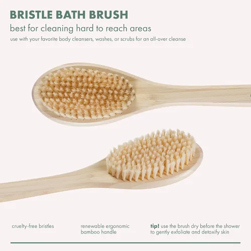 Vista 2 de EcoTools Cepillo de cerdas de baño, cepillo de baño con mango largo, limpieza de espalda y zonas difíciles de alcanzar, cepillo de ducha ecológico