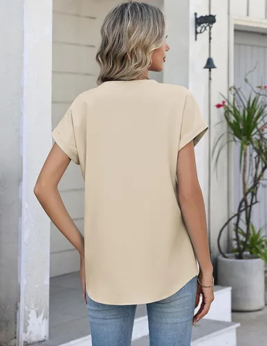 Vista 5 de Zeagoo Camisas con botones para mujer, camisetas de manga corta, cuello en V, blusas casuales de negocios