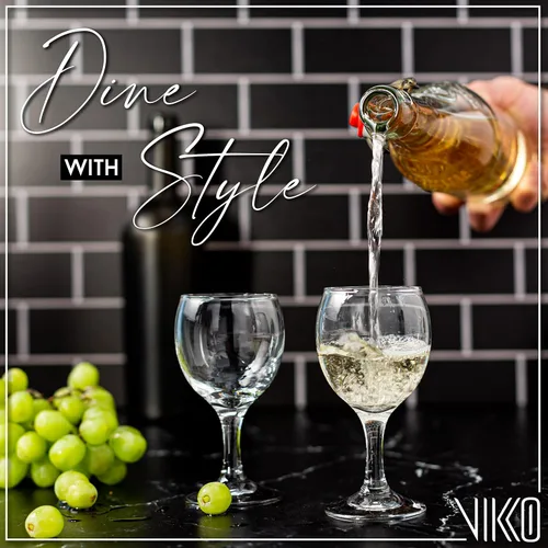 Vista 2 de Vikko Copas de vino pequeñas de 5.5 onzas, juego de 6 hermosas copas de vino redondas de postre, vidrio de tallo duradero, apto para lavavajillas