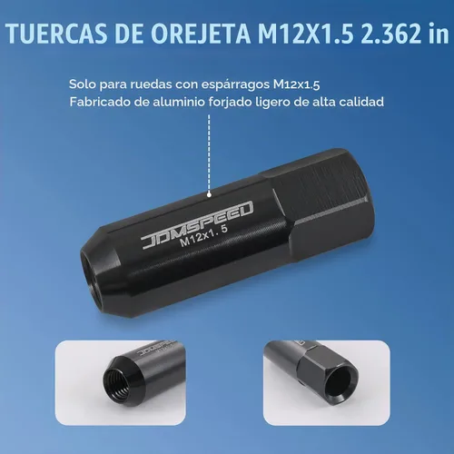 Vista 5 de JDMSPEED - Repuesto de tuercas de llanta alargadas de aluminio de 2.23 pulgadas para llantas M12 x 1.5, 20 unidades, color negro