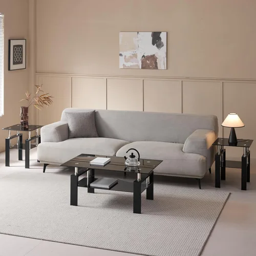 Vista 5 de Mesa de centro rectangular de vidrio para sala de estar, con mesa de vidrio templado y capa de MDF, para sala de estar y oficina