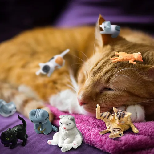 Vista 4 de Blulu 16 piezas de figuras de gato realistas de juguete encantadoras figuras de gatos mini gatos en miniatura, juguete para jardín, hogar, fiesta