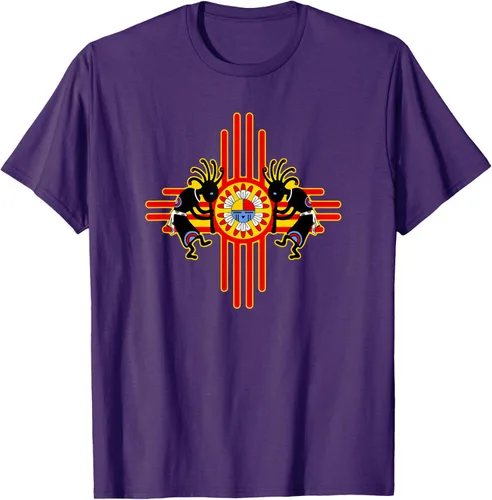 Vista 86 de Native American Kokopelli Kachina Zia Symbol 2 - Camiseta divertida para fanáticos, Negro