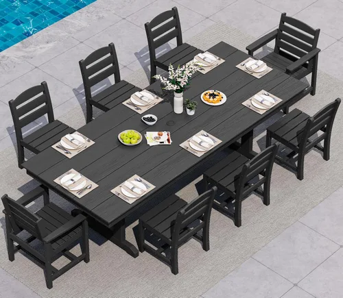 Vista 39 de SERWALL Outdoor 84" HDPE Rectangular Dining Table for 6-8,All-Weather,Aruba