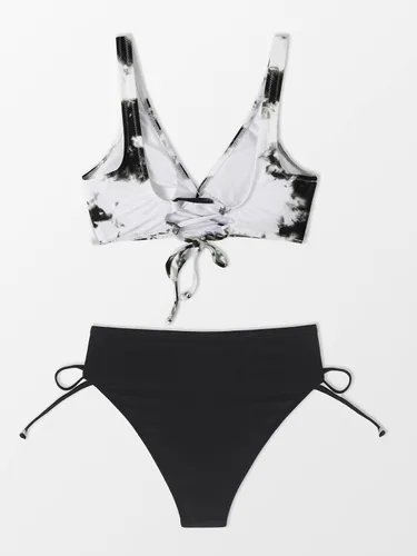 Vista 6 de CUPSHE - Bikini para mujer - Traje de baño de dos piezas con estampado floral y tiras. Negro