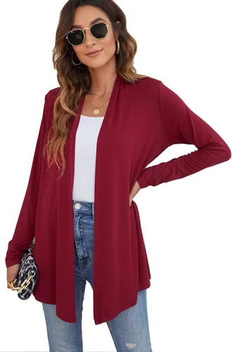 Vista 4 de Ladlop Cárdigan ligero con frente abierto para mujer, manga larga, casual, suave, drapeado, cárdigan de otoño