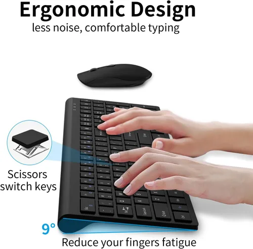 Vista 2 de Combo de teclado y ratón inalámbricos, teclado silencioso de computadora de tamaño completo con botón de calculadora, ratón de 2400 DPI, clic