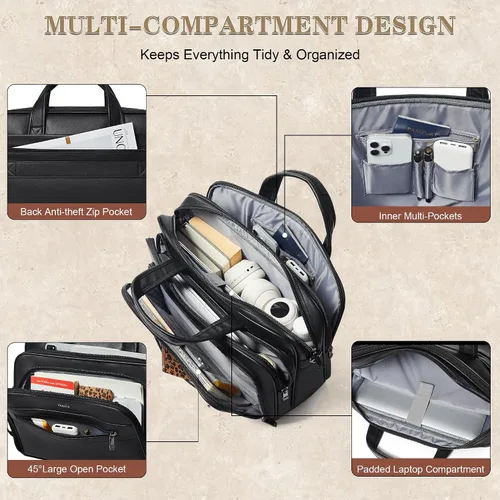Vista 5 de Bolso de Mensajero de Cuero Shrrie para Hombres y Mujeres de 17 Pulgadas, Bolso para Laptop de Gran Capacidad Resistente al Agua, Bolso de Hombro