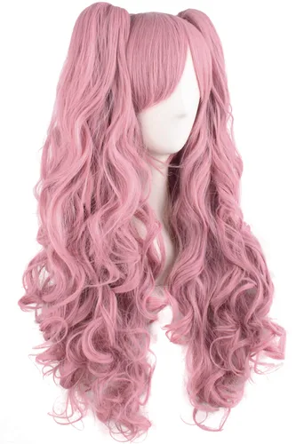 Vista 77 de Peluca MapofBeauty Lolita para disfraz, cabello largo, rizado, con coleta, Blanco