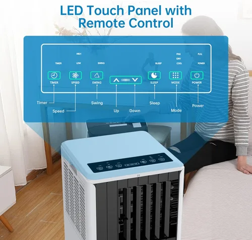Vista 5 de Aire acondicionado portátil de 8000 BTU, aire acondicionado portátil 4 en 1 con ventilador, deshumidificador y modo de suspensión, unidades de aire