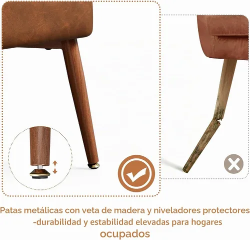 Vista 6 de Yaheetech Silla decorativa, silla de sala de estilo Mid Century con cojín lumbar de piel sintética PU, cómoda silla tapizada para leer con patas
