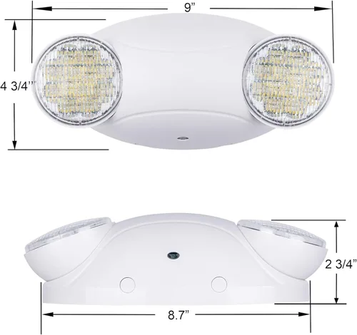 Vista 5 de Accesorios de iluminación LED de emergencia con 2 cabezales LED de ojo de insectos y baterías de respaldo, luz de salida estándar de EE. UU.