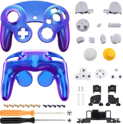 Vista 11 de eXtremeRate Placa trasera negra para Nintendo Gamecube Controller, cubierta de repuesto de agarre suave al tacto con botones para controlador