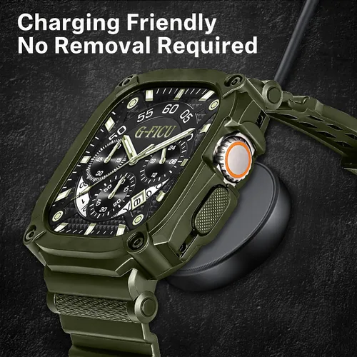 Vista 9 de Correa protectora resistente y funda para Apple Watch Ultra 2 / Ultra Band de 1.929 in, hebilla de doble lengüeta de metal, negro, a prueba