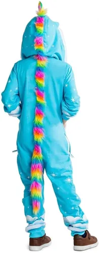 Vista 2 de Tipsy Elves Disfraz de unicornio azul claro para Halloween con crin de arcoíris y cola para niños