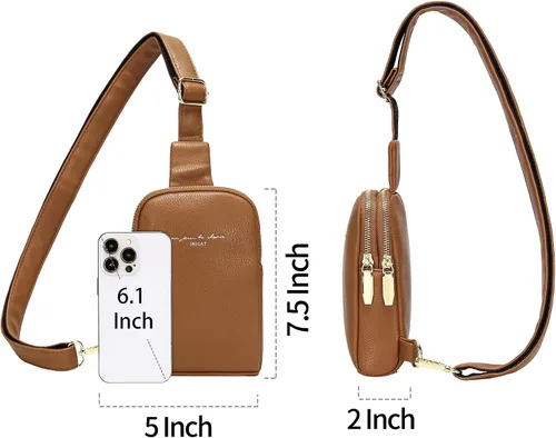 Vista 6 de Cangureras cruzadas para mujer, bolso bandolera de piel sintética, bolso pequeño para viajes (marrón fucsia), Estilo-marrón1-1, Bolso bandolera