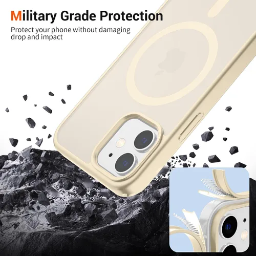 Vista 5 de vnnink para iPhone 12 y iPhone 12 Pro, funda de teléfono celular translúcida con protección contra caídas de grado militar, mate magnética