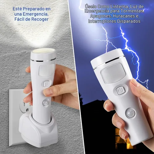 Vista 4 de Enhon - Paquete de 2 luces LED de emergencia 4 en 1 para fallos de energía en el hogar, color blanco Rechargeable plug-in flashlight, motion