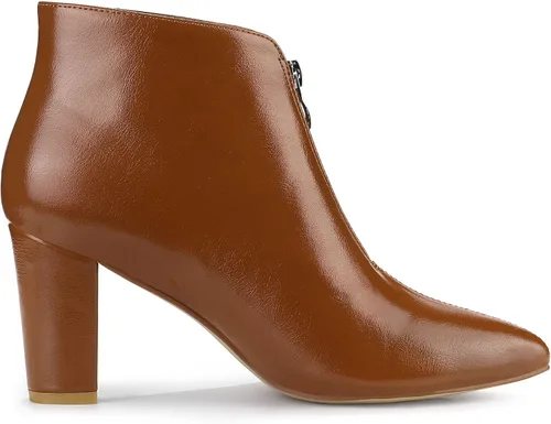 Vista 7 de Allegra K Botines de tacón grueso con cremallera frontal y puntera puntiaguda para mujer