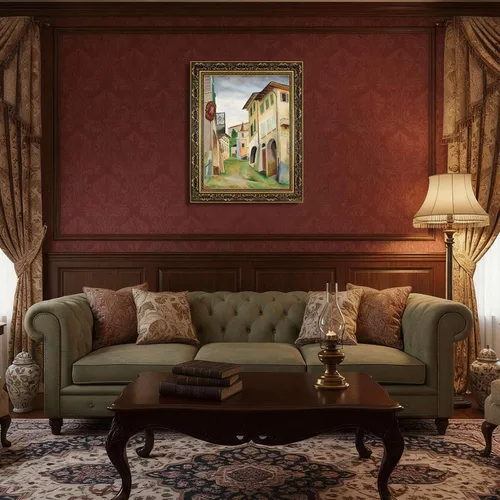 Vista 4 de Vintage Framed Italian Village Street Scene Wall Art Canvas Print Oil Paintings Reproduction World Classics Rustic Elegant Poster Painting Pictures