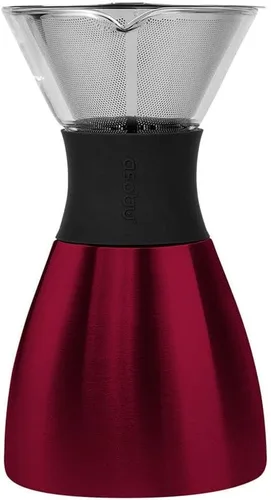 Vista 4 de asobu Cafetera de Vertido Aislada (32 oz.) Vacío de Doble Pared, Filtro de Acero Inoxidable y Jarra para Llevar (Borgoña)