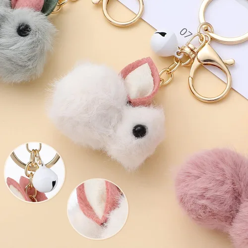 Vista 5 de GALPADA 3 piezas 2023 llavero con colgante de figura de conejo de peluche con diseño de conejo del zodiaco, regalo de Año Nuevo chino
