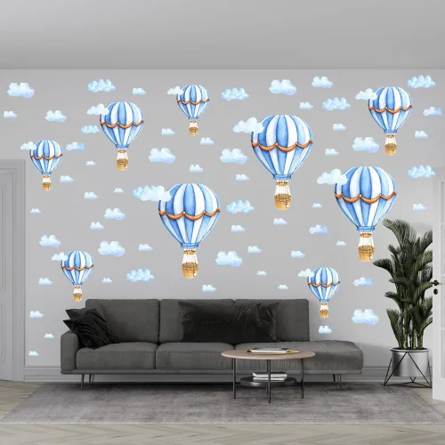 Vista 3 de Calcomanías de pared extraíbles para globos de aire caliente grandes, calcomanías de vinilo de nubes azules, autoadhesivos, murales artísticos
