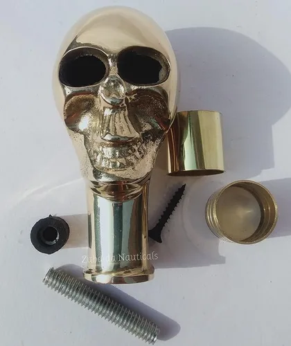 Vista 2 de Mango de cabeza de calavera de latón macizo de diseño sebáceo antiguo para bastones de bastones