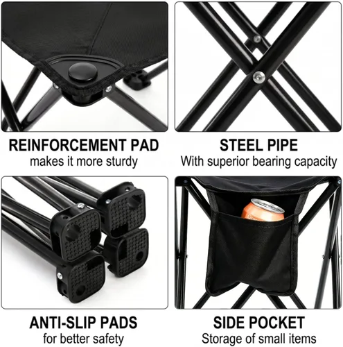 Vista 4 de Cididu Paquete de 2 taburetes de campamento, silla de camping compacta de 13 pulgadas, asiento plegable ligero con bolsillo lateral y bolsa