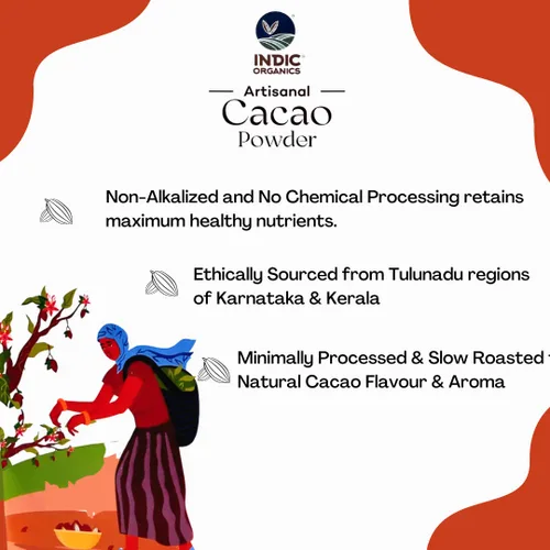 Vista 8 de Indic Organics Cacao en polvo artesanal No alcalinizado, no holandés, sin azúcar, tostado lento y mínimamente procesado De la región de Ghats