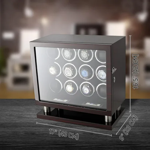 Vista 7 de Bobinadora de 12 relojes para relojes automáticos con luz LED y control de pantalla táctil LCD, Ébano + Negro, Compacto