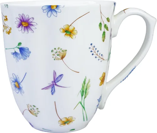 Vista 10 de Taza de café de porcelana de hueso de 14 onzas, taza de café con diseño floral, taza de té para mujeres, mamá, amiga (floral otoñal)