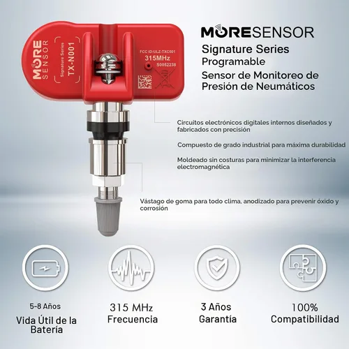 Vista 3 de MORESENSOR Signature Series - Sensor de presión de neumáticos TPMS de 315 MHz, paquete de 4 unidades Preprogramado para modelos seleccionados