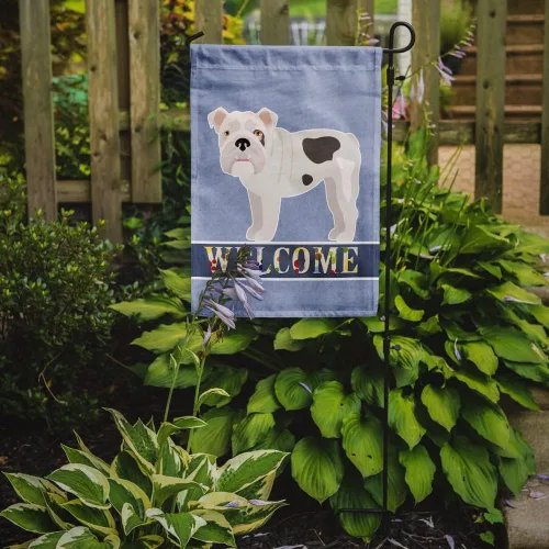 Vista 2 de Caroline's Treasures CK3645GF Bandera de bienvenida de bulldog inglés para jardín, bandera decorativa para patio exterior, obras de arte de patio