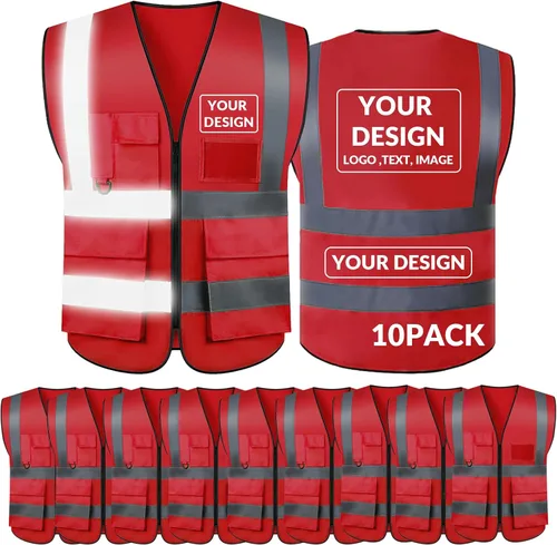 Vista 37 de BeautyWill Chaleco de seguridad con logotipo personalizado, Hi Vis Clase 2, chaleco reflectante de construcción unisex con 5 bolsillos