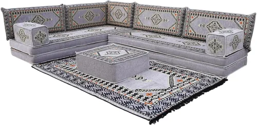 Vista 6 de arabicsofa Asiento de suelo oriental gris - Juego de cojines modulares hechos a mano para sala de estar