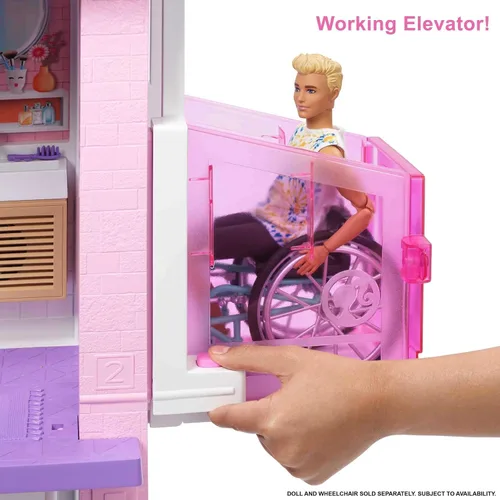 Vista 10 de Barbie DreamHouse versión 2,021 – Casa de muñecas grande (3.75 pies/1.14 m) con piscina, tobogán, ascensor, luces y sonidos, y accesorios para casa