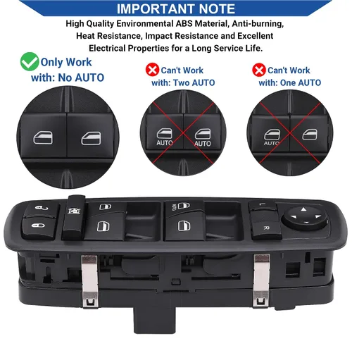 Vista 4 de Obaee Botón de control de interruptor de ventana eléctrica 8+13 pines lado del conductor compatible con Dodge Dart 2013-2016, Chrysler 200