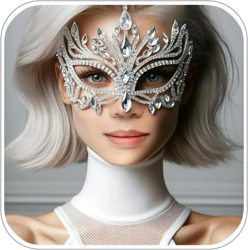 Vista 5 de STONEFANS Máscara de mascarada de diamantes de imitación, joyería de cara completa para mujer, máscara de Mardi Gras, cadena de cristal para la cara