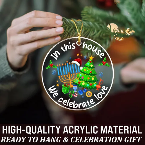 Vista 6 de Adorno Colgante para Árbol de Navidad de Janucá – En Esta Casa Celebramos el Amor – Adornos de Janucá para Árbol – Decoración Interreligiosa
