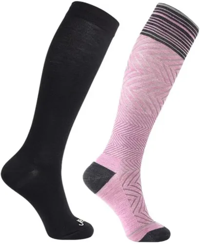 Vista 17 de ja vie Calcetines de compresión graduados de 76% lana merino para mujeres y hombres (15-20 mmHg), 2 Pares: 1 Negro Puro+1 Denim, S
